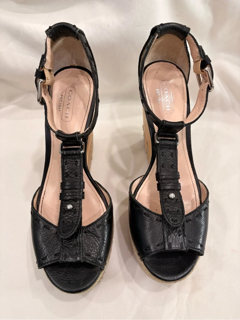 Coach Gala Pebble Grain Leather Black Wedge Size 6 Woman’s